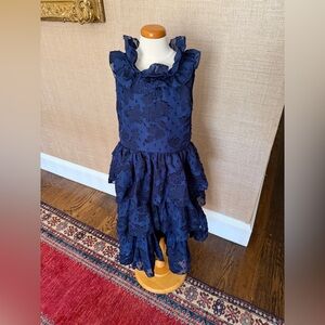Trish Scully Girls Chic Navy Ruffled Dress - Size 12 NWT